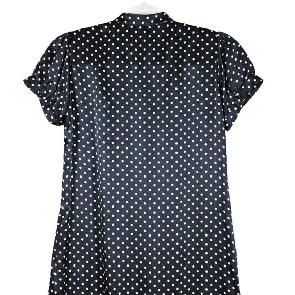 Alice Ritter Shirt Dress Womens 2 100% Silk Black Gold Polka Dot Rounded Hem - Picture 7 of 9